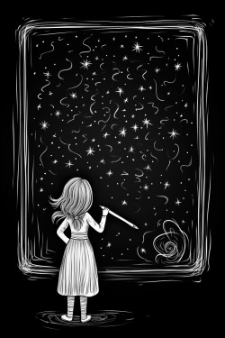 a girl drawing on a chalkboard with a crayon