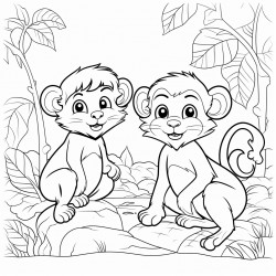 cat monkey  rabbit in the forest together