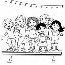 8 girls happily performing on stage