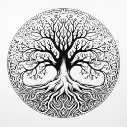tree mandalas pattern highly detailed black outline roots