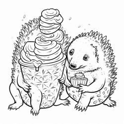 create a ice cream with two scoops with sharp teeth and arms and legs eating a kiwi with arms and legs