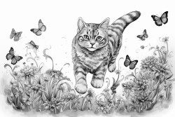 a playful cat chasing butterflies 0