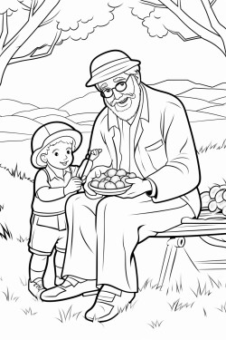 picnic in the park   grandpa and grandkid enjoying the outdoors