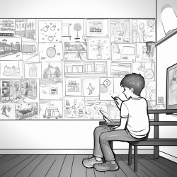 a black digital marketer working with there advertisements on the wall behind them