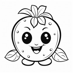 cartoon character of a strawberry with a face in a garden