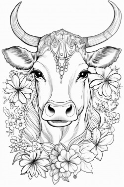 sacred cow adorned with marigold garlands