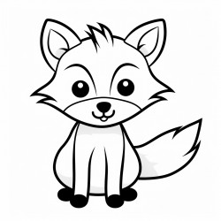 simple and cute fox outline drawing with thin bold lines with cute eyes with only black and white color