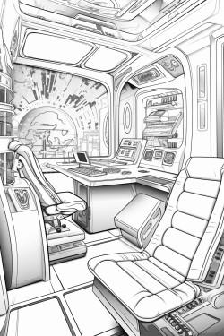 futuristic space ship cabin with bed and with screens with desk space futuristic detail