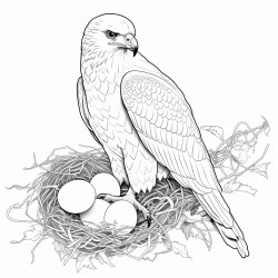 bird of prey sitting on nest with eggs