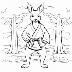kangaroo with karate belt in the forest