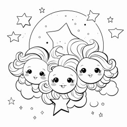a cute celestial harmony  coloring bookvector white background black and white black drawing