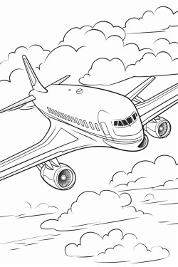 coloring book for kids no detail outline no colour an airplane in the clouds fill frame edge to edge clipart white background ar 32 style raw no color