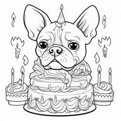funny french bulldog with cake