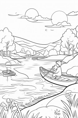 river scene with person and child fishing