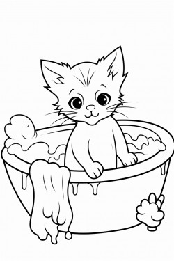 cat having a bath in a humans bath