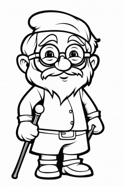 a cute dwarf grandpa wears glasses and leans on a cane