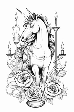 a glass unicorn with a typewriter candlelabra rose