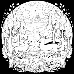 magic forest and playful foxes