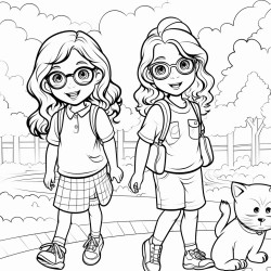 6 year old girls with glasses and long hair excited to go to the zoo