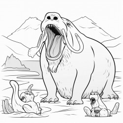 angry walrus with open mouth and some deer