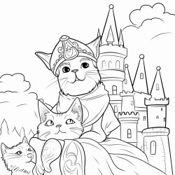 a playful cat and a majest ihappy father xmas on top of a roof cf a castle
