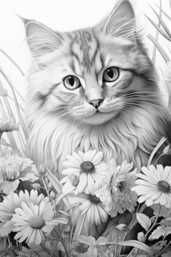 cats in a flower field