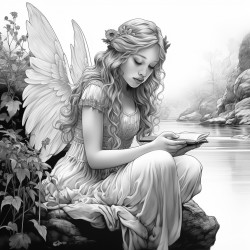 fairy reads book by river