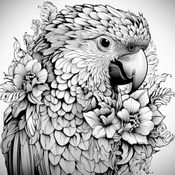 parrot highly detailed black outline mandalas theme floral elements no grayscale epic illustration masterpiece