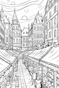 a bustling christmas market filled with stalls selling festive goods lights twinkling overhead and people enjoying the holiday spirit