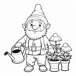gnome gardening with a watering can