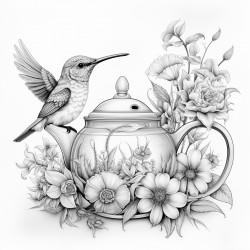 1 tea pot 1 hummingbird 1 daisy crescent moon