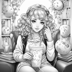 cute girl inside bubble tea