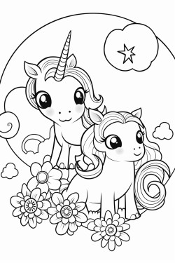 cute cute unicorn is playing with friend in heaven