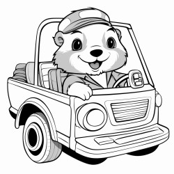 sea otter driving a pickup truck