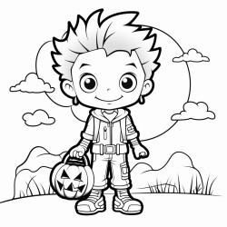 monster kid with pumpkin halloween