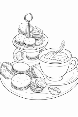 afternoon tea with macarons and croissant