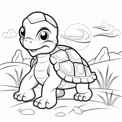 coloring pages with a baby turtle in the desert
