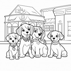 a group of cute dogs at the mall