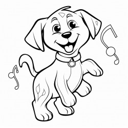 a dog dancing with music notes