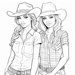 a beautiful girl with check shirt and cowboy hat out her arm around another girl
