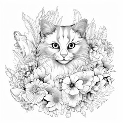 cat and flowers