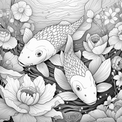 seamless pattern of koi fish and lotus flowers