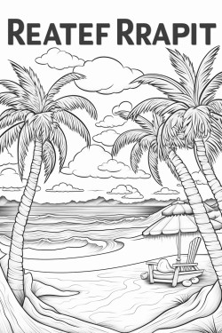 a coloring page that says happy retirement including a beach scene with palm trees
