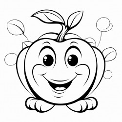 cartoon character of an apple with a face in a garden