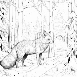 a fox in a forest with snow falling around it