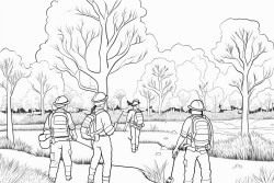 australian bushland with fire fighters