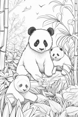 jungle with jungle animals and a panda soft edged cottagecore