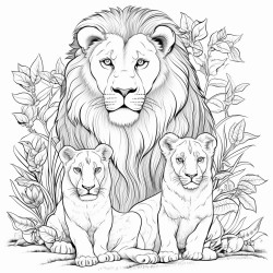 lion playing with its two baby