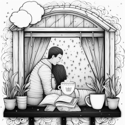 raining  couple back  window  bookshelf  coffee