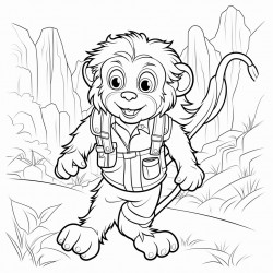 an uakari walking in a pathway outline lineart coloring book 2d cartoon character